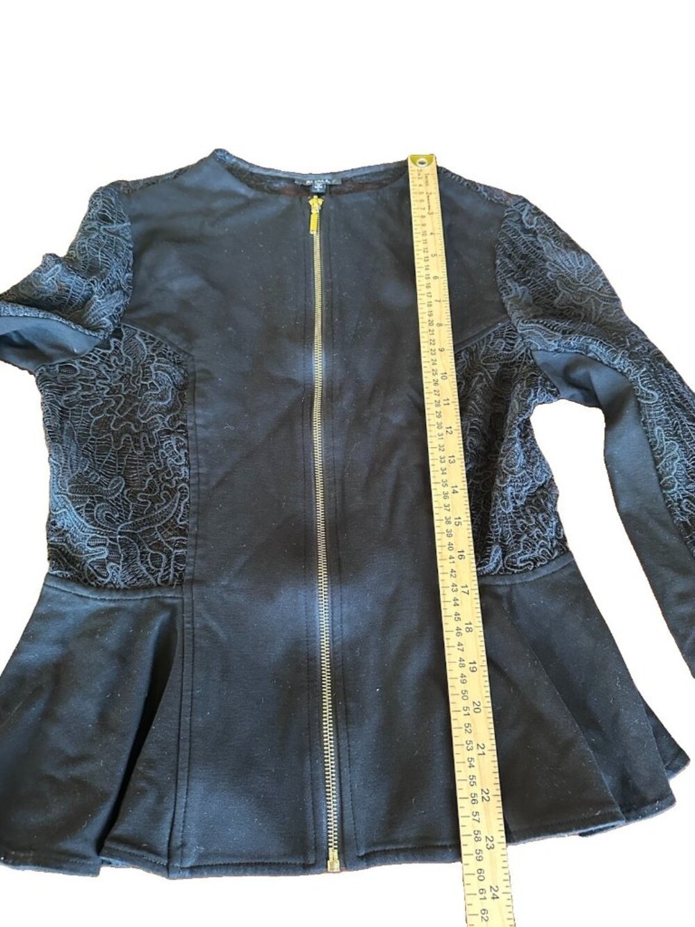 XOXO Y2K Black Lace Fitted Flare Blazer Zipper Jacket Large Women - Picture 6 of 8